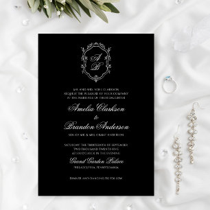 Convite Casamento clássico de Negra Branca e Preto