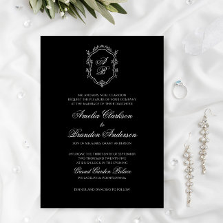 Convite Casamento clássico de Negra Branca e Preto