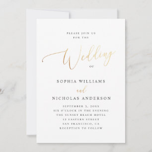 Convite Casamento clássico de ouro elegante. Script simpl