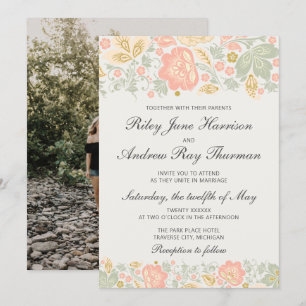 Convite Casamento Clássico de Pêssego de Elegância Flor