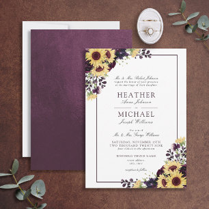 Convite Casamento Clássico de Plum Purple Sunflower Water