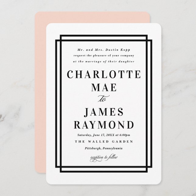 Convite Casamento Clássico de Quadro Simples (Frente/Verso)