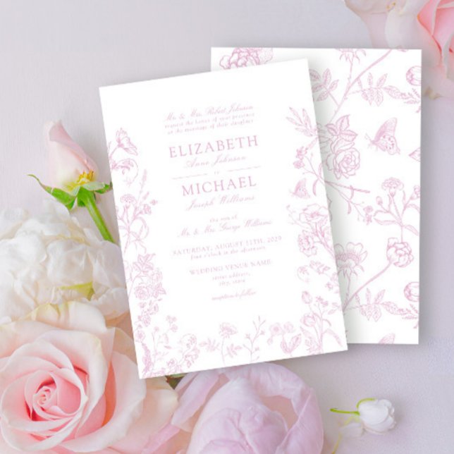 Convite Casamento Clássico de Rosa Chinoiserie Floral (Criador carregado)