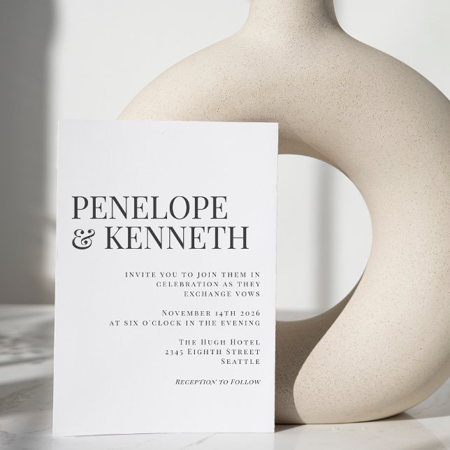 Convite Casamento clássico de tipografia branca e negra (Criador carregado)