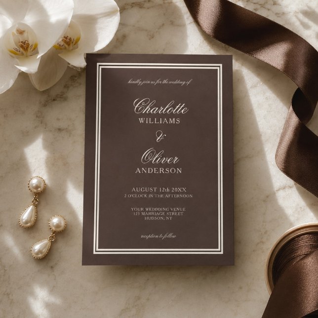 Convite Casamento Clássico Dinheiro Antigo Marrom Escuro (Criador carregado)
