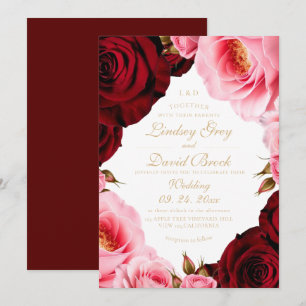 Convite Casamento Clássico Divino com Rosa Beje Burgundy