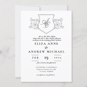 Convite Casamento Clássico do Monograma de Paixão Branco e