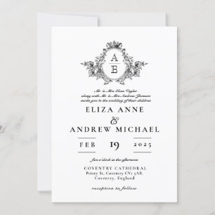 Convite Casamento Clássico do Monograma de Paixão Branco e