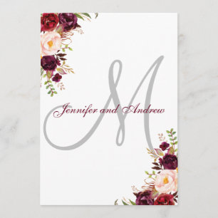 Convite Casamento clássico do monograma elegante floral de