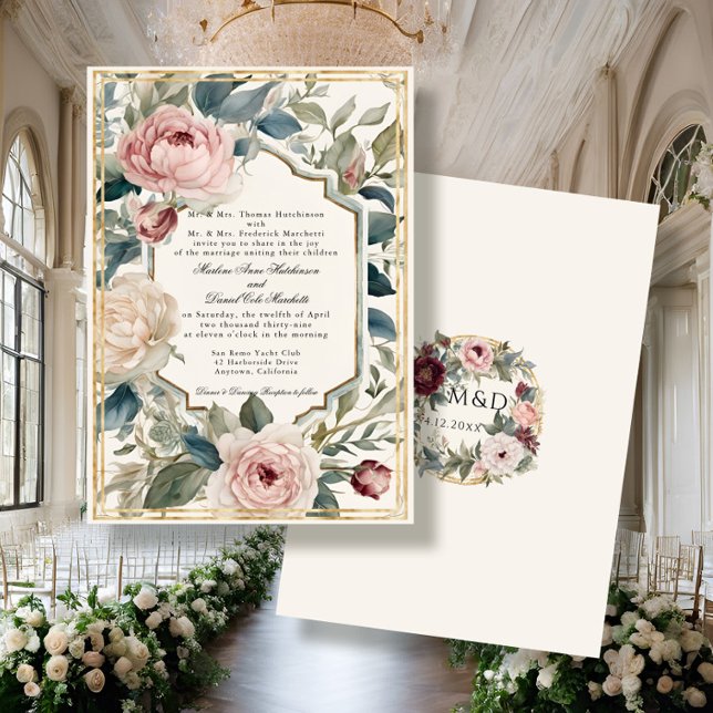 Convite Casamento Clássico Dourado do Elegante Floral Fran (Criador carregado)