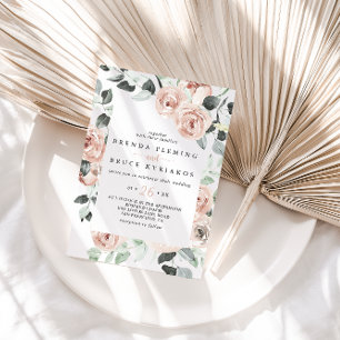 Convite Casamento Clássico Dusty Rosa Rosa Floral Casual