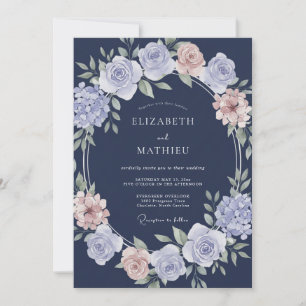 Convite Casamento Clássico e Elegante Azul Naval