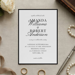 Convite Casamento Clássico e Elegante Preto e Branco Old M
