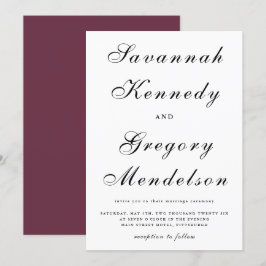 Convite Casamento Clássico e Legant Script Burgundy