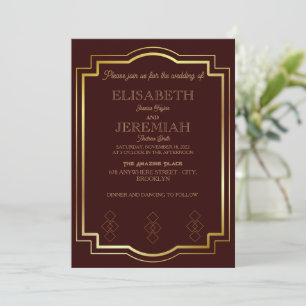 Convite casamento clássico e luxuoso de ouro vermelho