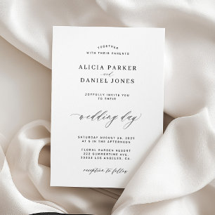 Convite Casamento clássico e preto elegante e branco minim