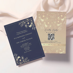 Convite Casamento Clássico Elegante Azul Marinho