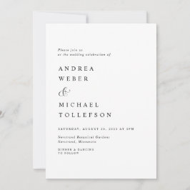 Convite Casamento Clássico Elegante Branca Negra Simples M