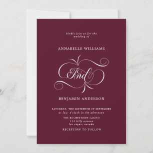 Convite Casamento Clássico Elegante Burgundy