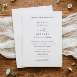 Convite Casamento Clássico Elegante Caligrafia Preto e Bra