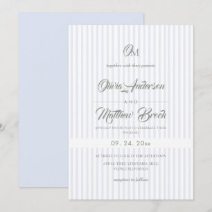 Convite Casamento Clássico Elegante com Listras de Sage e