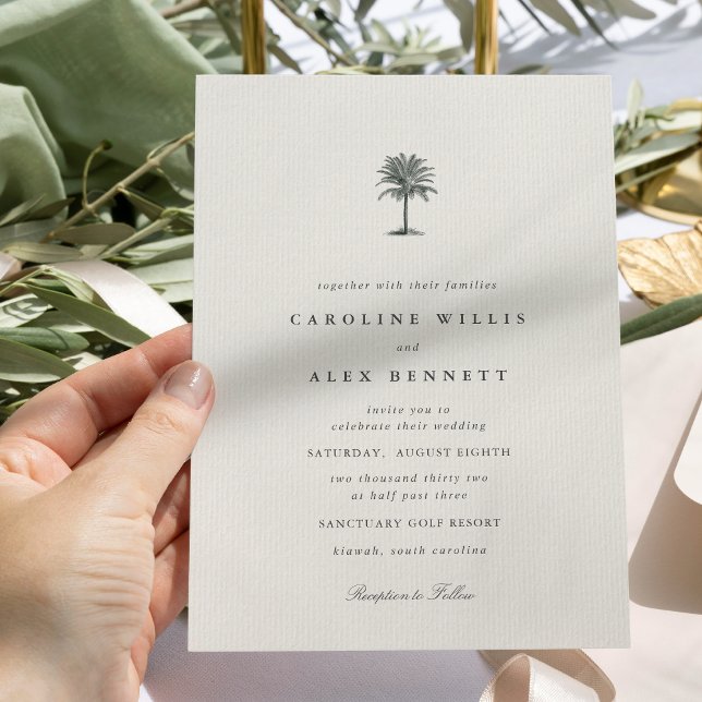 Convite Casamento Clássico Elegante com Palmeira Costeira (Criador carregado)