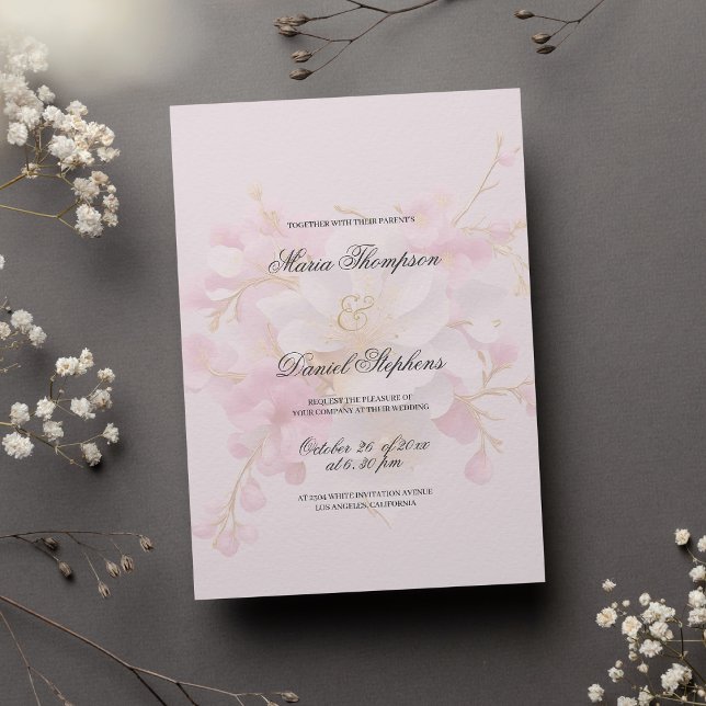 Convite Casamento clássico elegante de ouro branco cor-de- (Classic elegant pink white gold floral wedding)