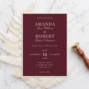 Convite Casamento Clássico Elegante em Borgonha com Estilo