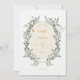 Convite Casamento Clássico Elegante Floral Branco Beige