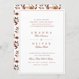 Convite Casamento Clássico Elegante Floral de Queda Laranj