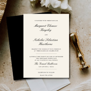 Convite Casamento Clássico Elegante Gravata Preta Marfim D