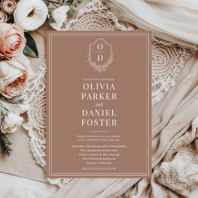 Convite Casamento Clássico Elegante Mocha Brown (Criador carregado)
