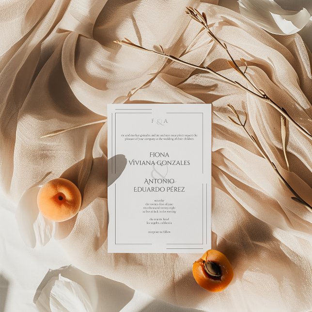 Convite Casamento Clássico Elegante Neutral Ampersand Mono (Criador carregado)