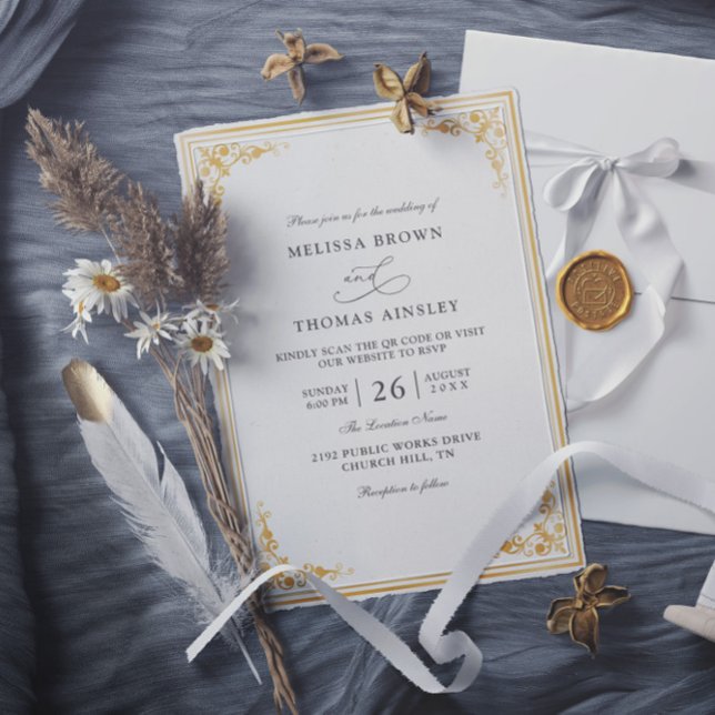 Convite Casamento Clássico Elegante Ouro Ecru Orçamento Có (Criador carregado)