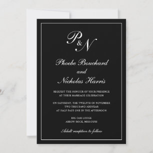 Convite Casamento Clássico Elegante Preto
