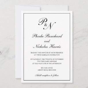 Convite Casamento Clássico Elegante Preto e Branco
