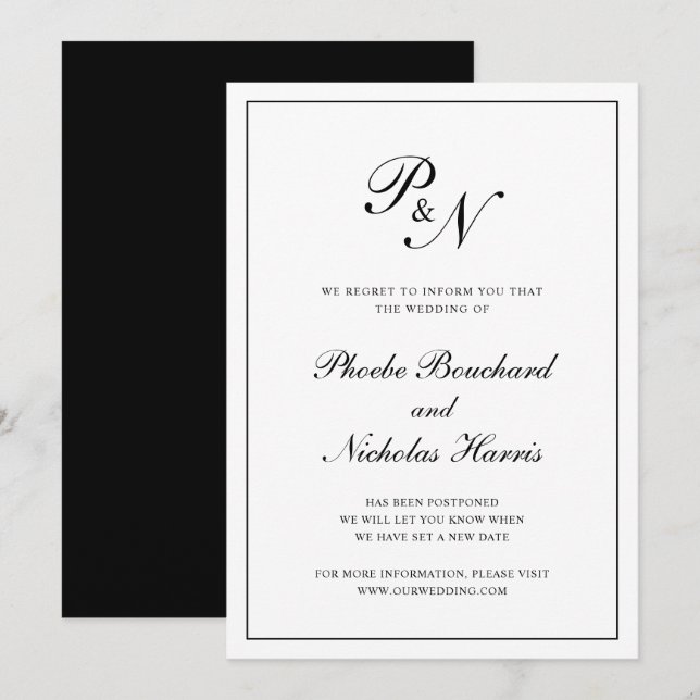 Convite Casamento Clássico Elegante Preto e Branco (Frente/Verso)