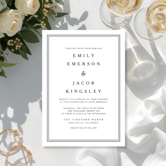 Convite Casamento Clássico Elegante Preto e Branco (Elegant Classic Black And White Wedding Invitation)
