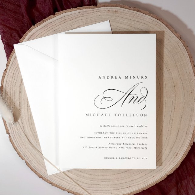 Convite Casamento Clássico Elegante Preto e Branco (Classic elegant modern wedding invitation with elegant calligraphy)