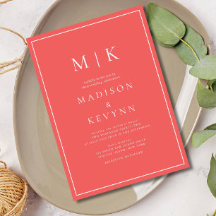 Convite Casamento Clássico Elegante Rosa Quente