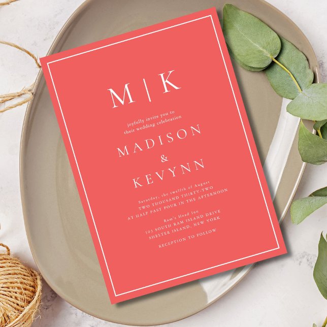 Convite Casamento Clássico Elegante Rosa Quente (Criador carregado)