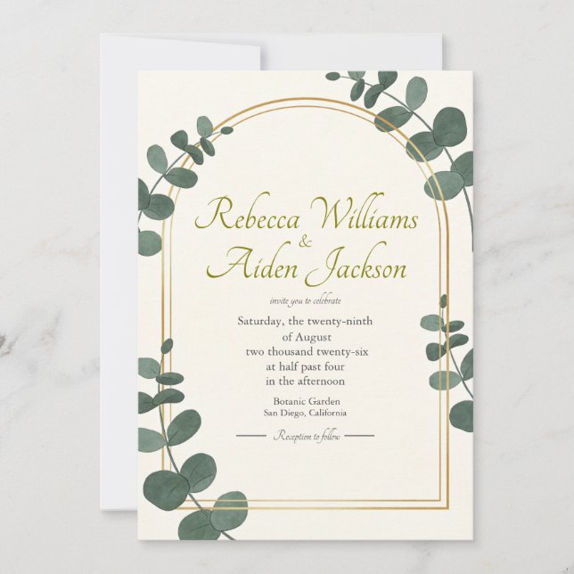 Convite Casamento Clássico em Marfim e Dourado Rosa (Frente)