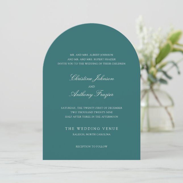 Convite Casamento Clássico em Verde Água com Dinheiro Anti (Em pé/Frente)