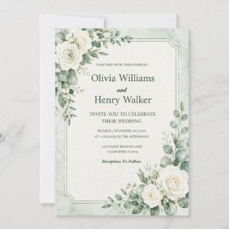 Convite Casamento Clássico em Verde Hortelã