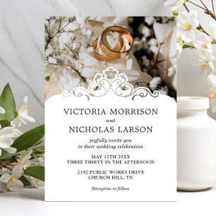 Convite Casamento Clássico Floral dos Anéis Elegantes Mode