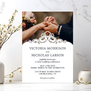 Convite Casamento Clássico Floral dos Anéis Elegantes Mode