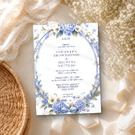 Convite Casamento Clássico Floral Pintura Aquarela Azul