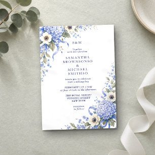 Convite Casamento Clássico Floral Porcelana Azul