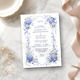 Convite Casamento Clássico Floral Porcelana Azul Marinho