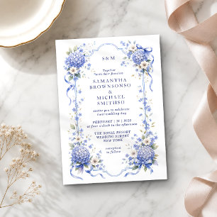 Convite Casamento Clássico Floral Porcelana Azul Marinho